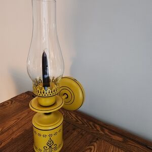 Vintage Toleware Mustard Yellow Sconce Lamp